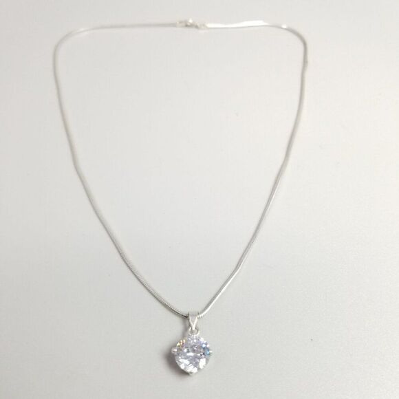 Vintage Sterling Siler Snake Chain Necklace with Sparkly Rhinestone Pendant - Picture 1 of 11